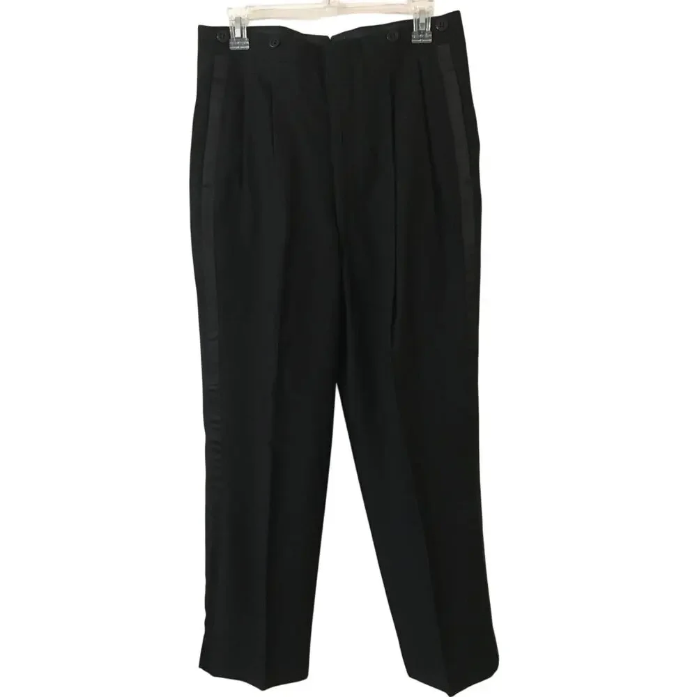 After Six by Rudofker Large Black Lined Tuxedo Jacket W Satin Trim Pleated Pants